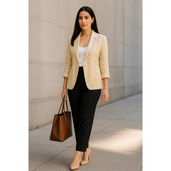 Giorgio Armani Le Collezioni Blazer Jacket Linen Beige Size 8 Made in Italy - Picture 1 of 13